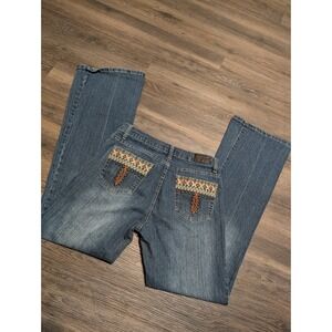 Pazzo Womens Blue Embroidered Flare Jeans Studded Boho Western Size 7/8